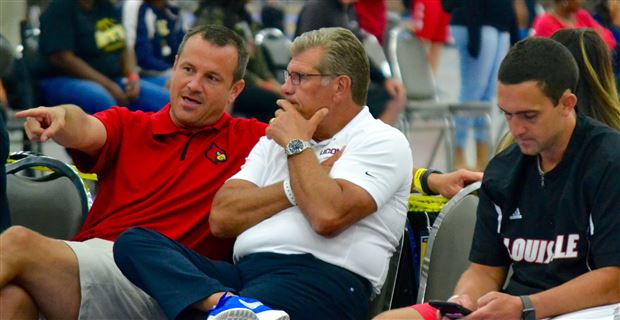 Louisville basketball coach Jeff Walz spent the day recruiting at the event being held at the Ken...