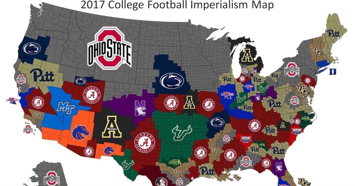 College Football Imperialism Map Ohio State Claims Most Land In College Football Imperialism Map