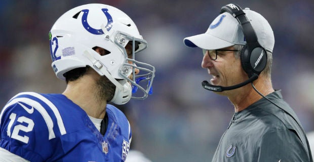 Indianapolis Colts head coach Frank Reich greets corner back T.J.