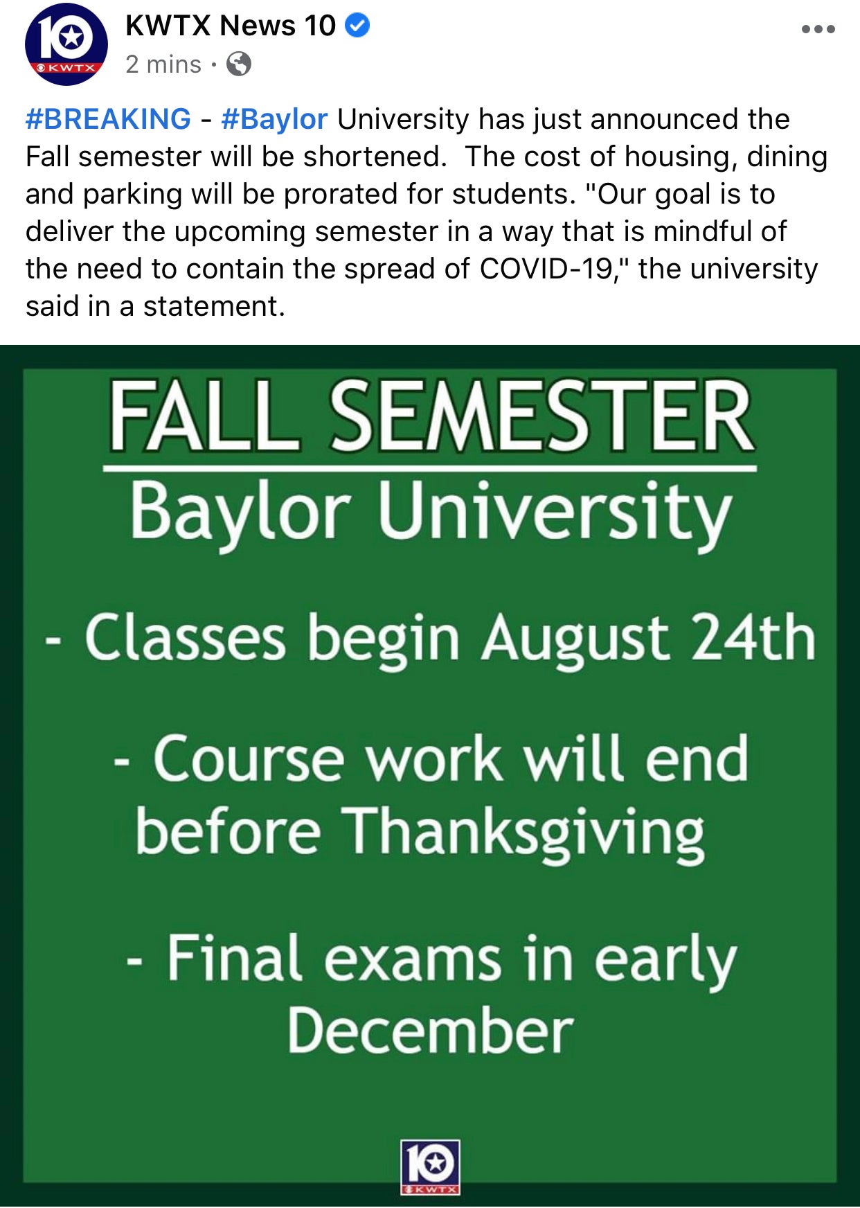 Baylor announces Fall Semester plans