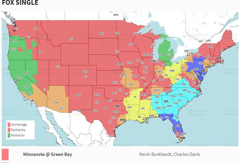 TV broadcast map for Packers vs. Bears in Week 1 of 2023 season