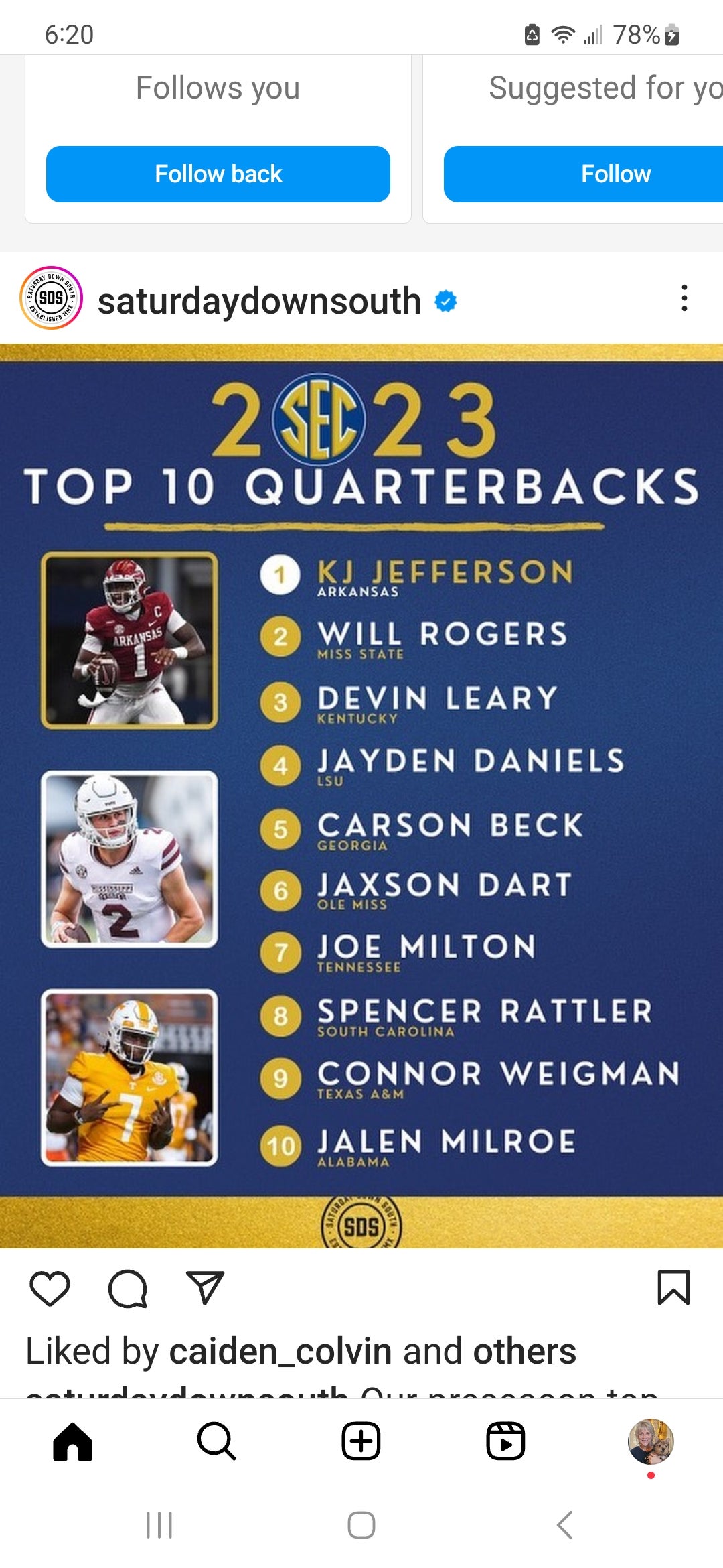 SDS top 10 SEC quarterbacks, Boo!