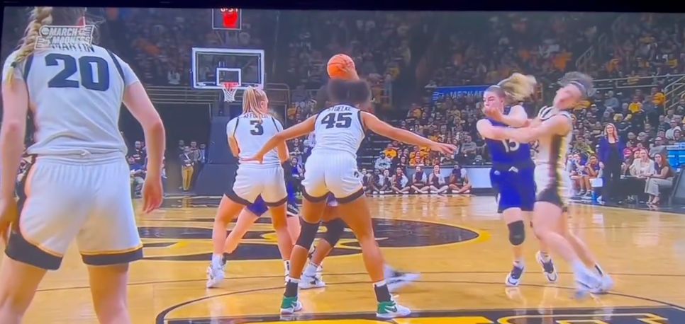 NCAA Tournament: Caitlin Clark catches elbow to face via Holy Cross intentional foul