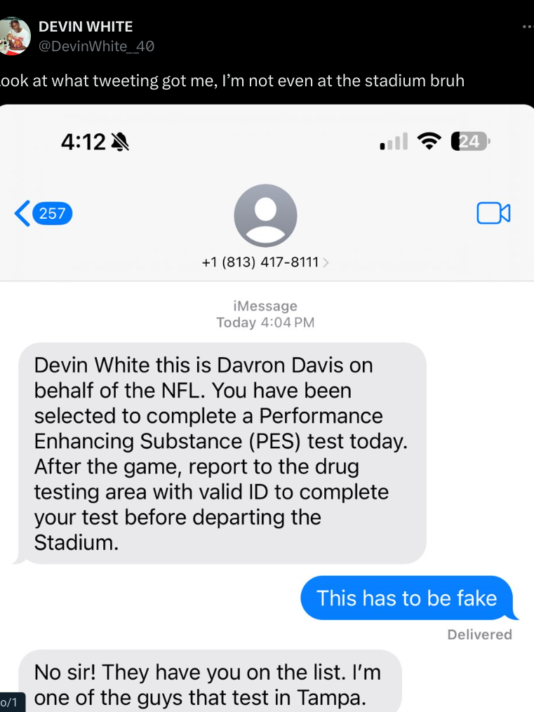 Devin White, inactive for the Eagles on Sunday, selected for random NFL ...