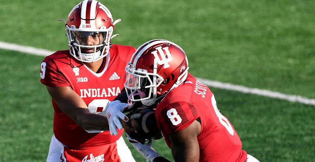 Indiana running back Stevie Scott III (8) scores a two-point