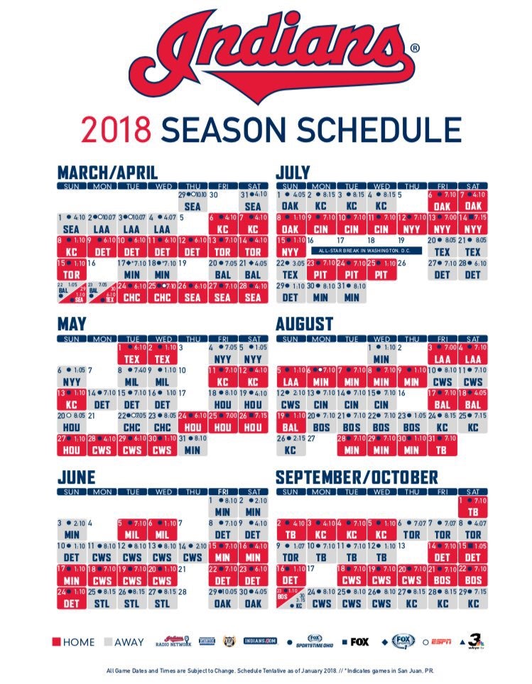 Indians announce 2018 game times, broadcast schedule