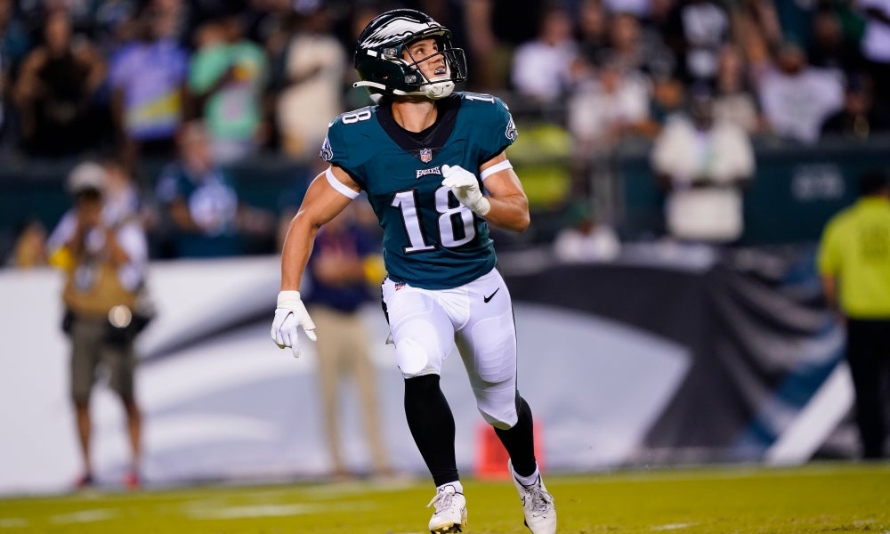 Britain Covey of the Philadelphia Eagles runs with the ball