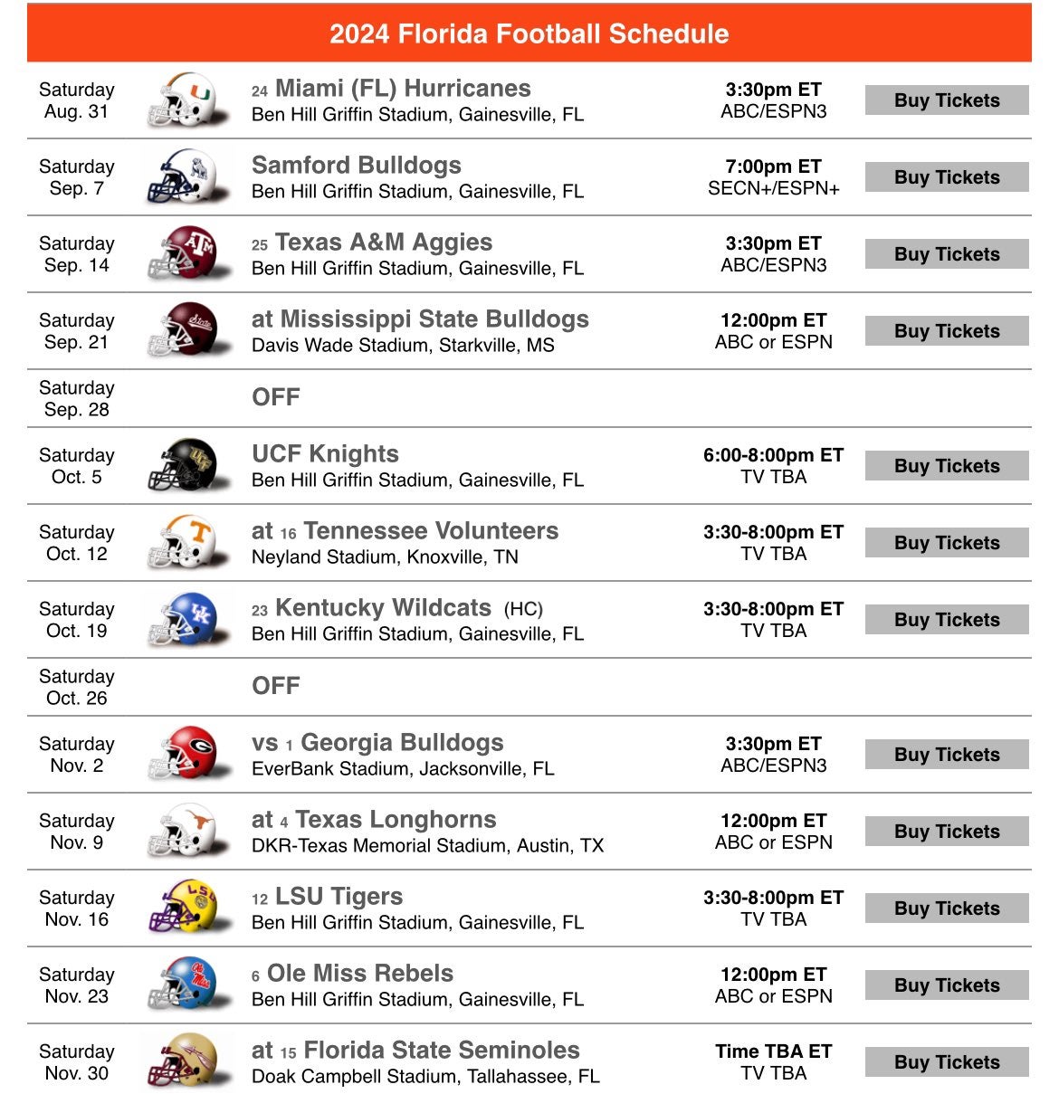 Gator’s Schedule!