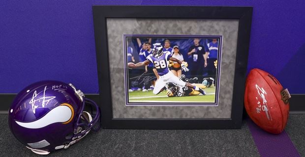 ADRIAN PETERSON (Vikings purple TOWER) Signed Autographed Framed Jerse –  Super Sports Center