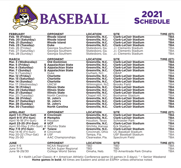 East Carolina releases 2021 baseball schedule East Carolina releases 2021 baseball schedule