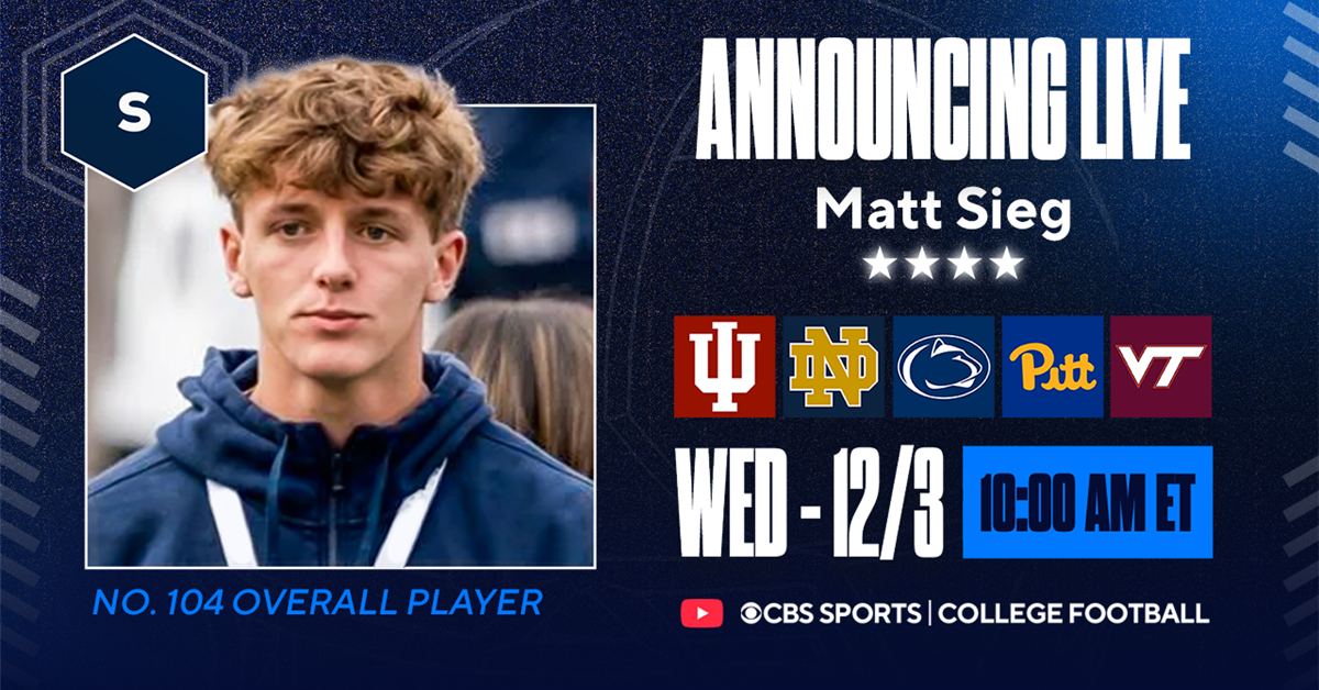 Top247 safety Matt Sieg to announce final commitment live on 