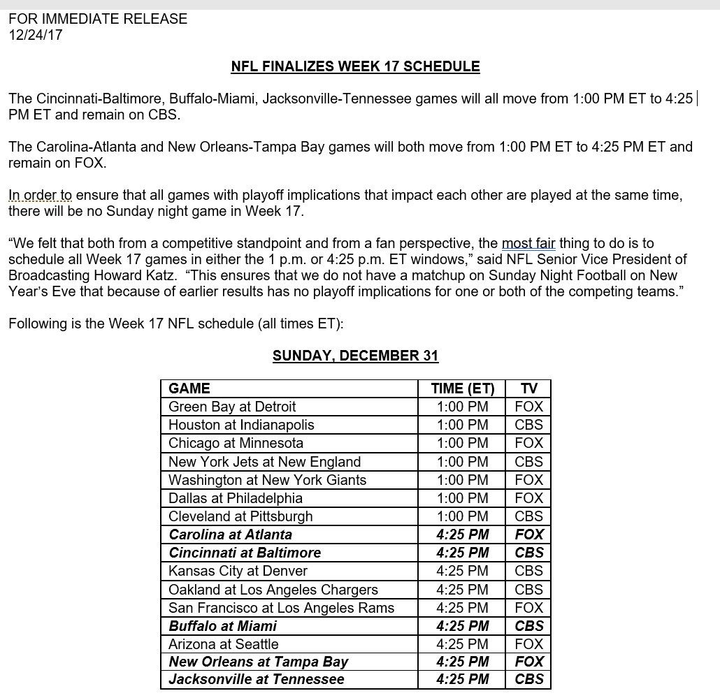 week 17 schedule