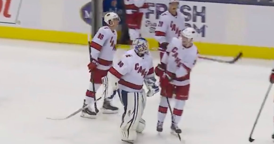 WATCH Zamboni driver inserted as goalie for NHL team