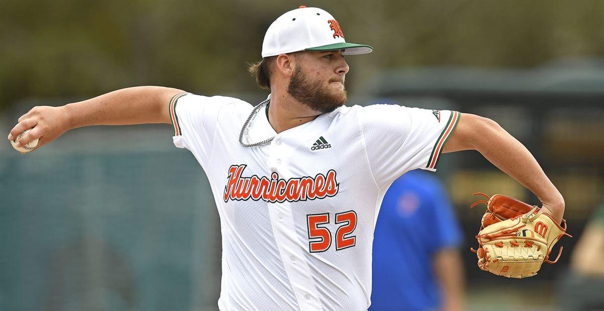 Miami Hurricanes pitcher Jake Garland, a Jupiter grad, does it all