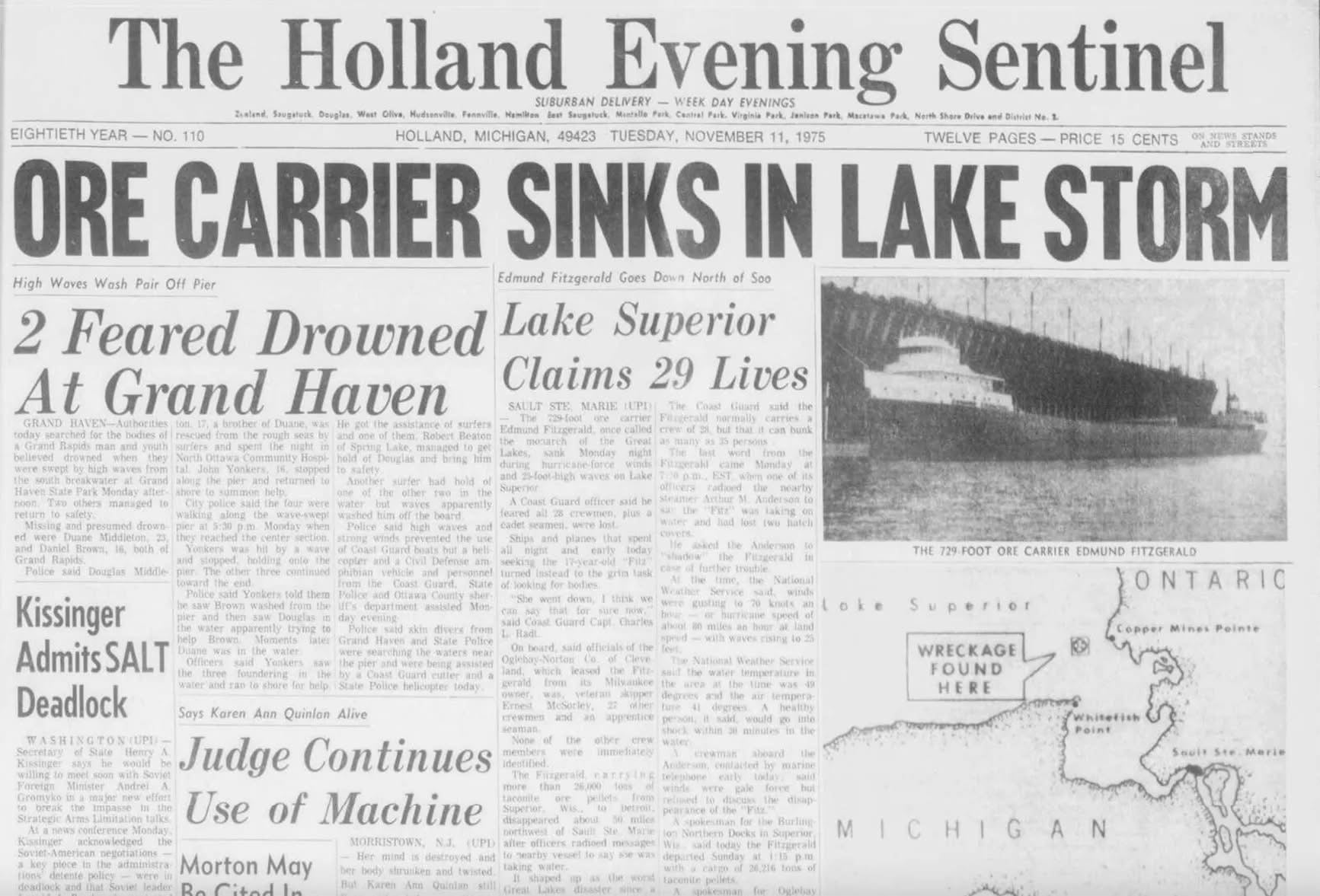 50 years ago today, the SS Edmund Fitzgerald’s last voyage began