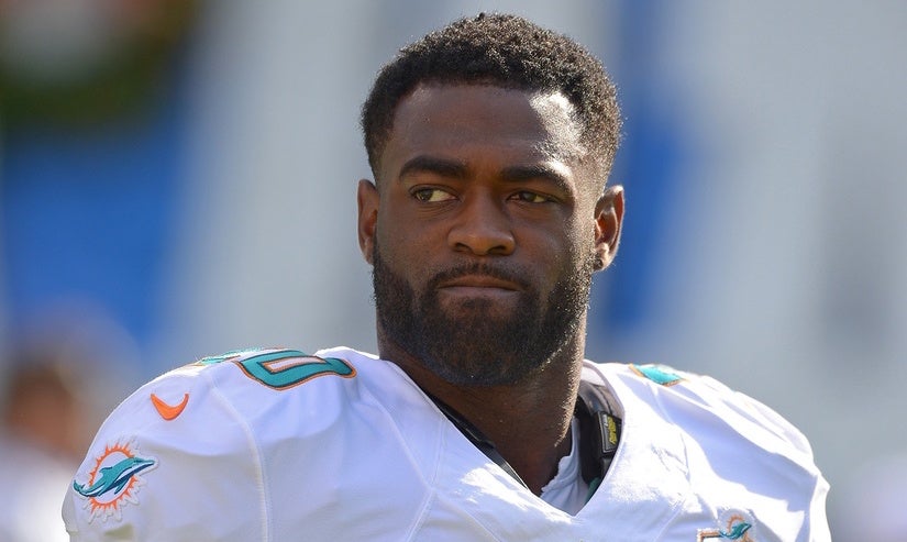 Dolphins safety Reshad Jones’ right foot in a cast