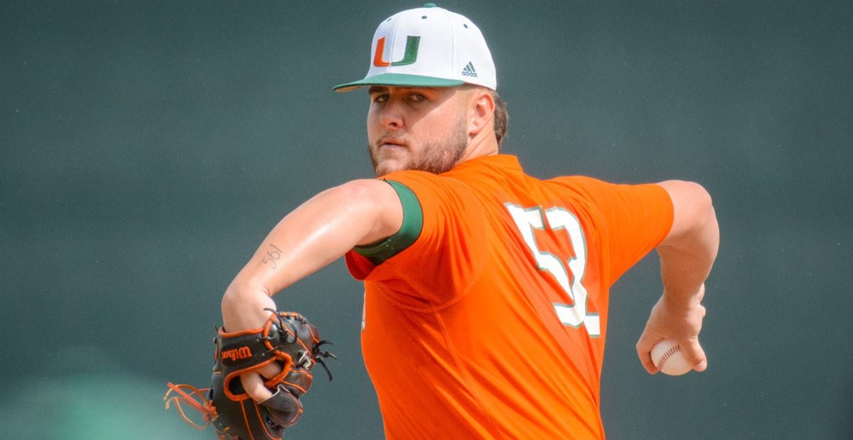 Miami Hurricanes pitcher Jake Garland, a Jupiter grad, does it all