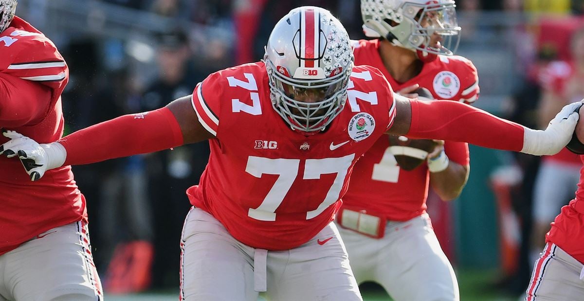 FILE - Ohio State offensive lineman Paris Johnson plays against