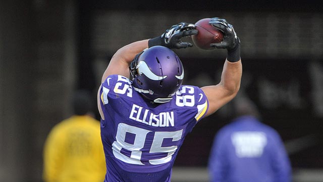 Minnesota Vikings tight end Rhett Ellison participates in practice at an  NFL football training camp on the campus of Minnesota State University  Wednesday, July 29, 2015, in Mankato, Minn. (AP Photo/Charles Rex