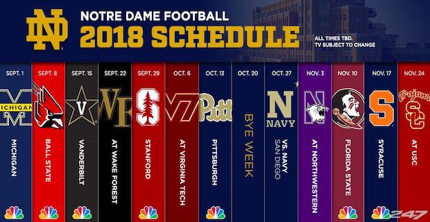 Notre Dame Releases 2018 Football Schedule