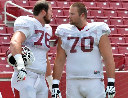 Piscataway, New Jersey, USA. 21st Sep, 2013. September 21, 2013: Arkansas  Razorbacks offensive tackle Chris Stringer (70) looks on prior to the game  between Arkansas Razorbacks and Rutgers Scarlet Knights at Highpoint