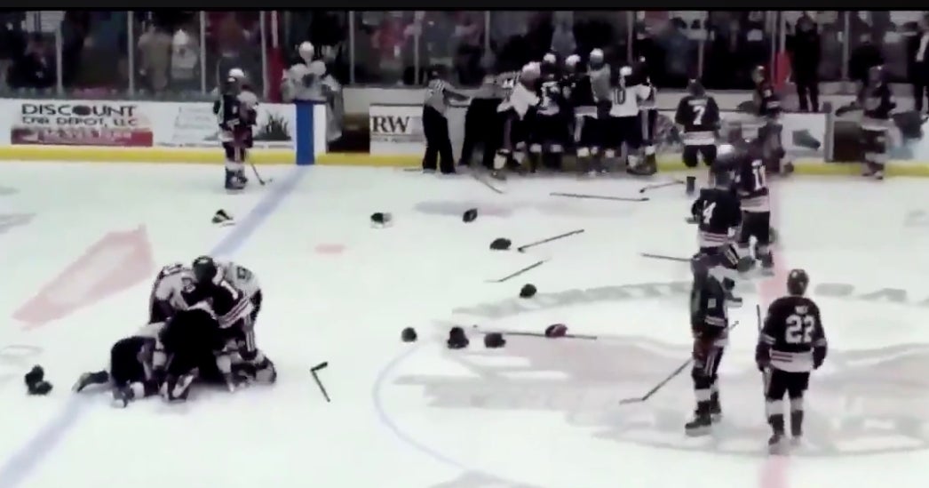 WATCH Hockey brawl breaks out, coaches involved