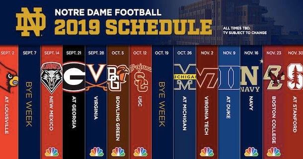2019 schedule for Notre Dame football has been released