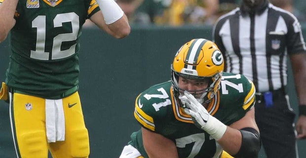 Green Bay Packers center Josh Myers (71) plays against the Detroit