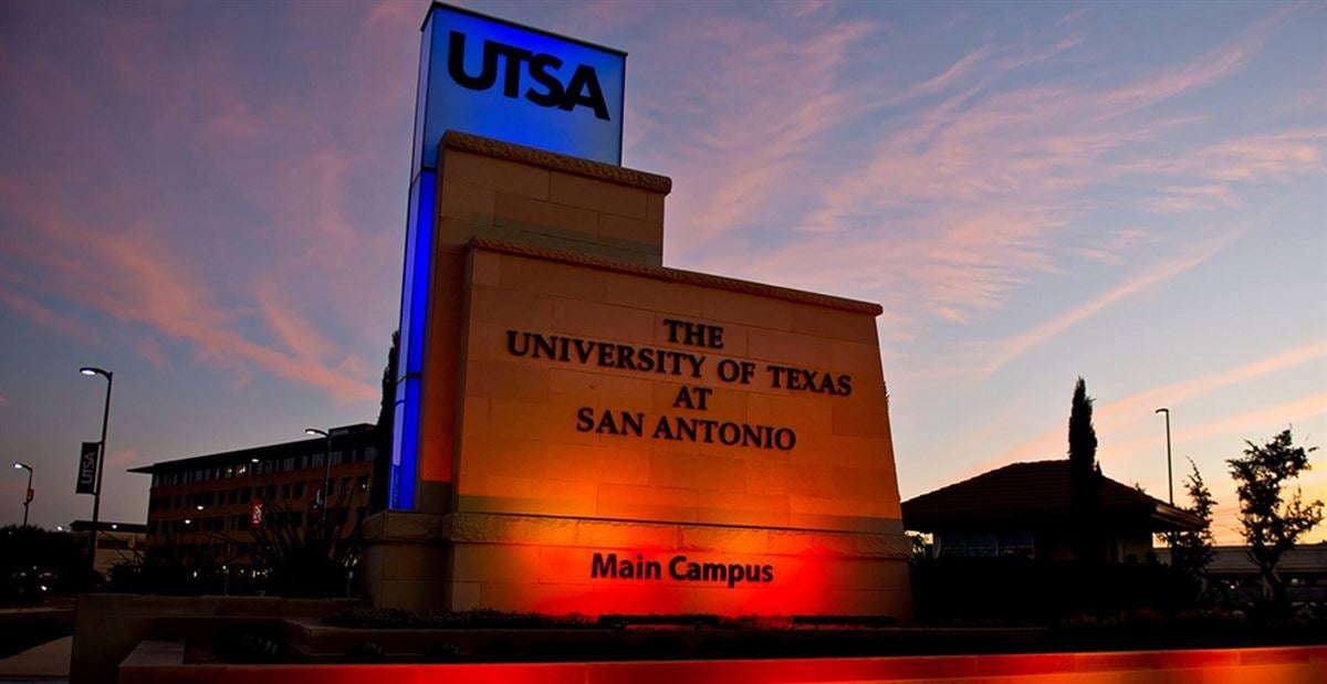 Main address. University of Texas at San Antonio. UTSA. University of Texas San Antonio acceptance rate. Main entrance and Signage.