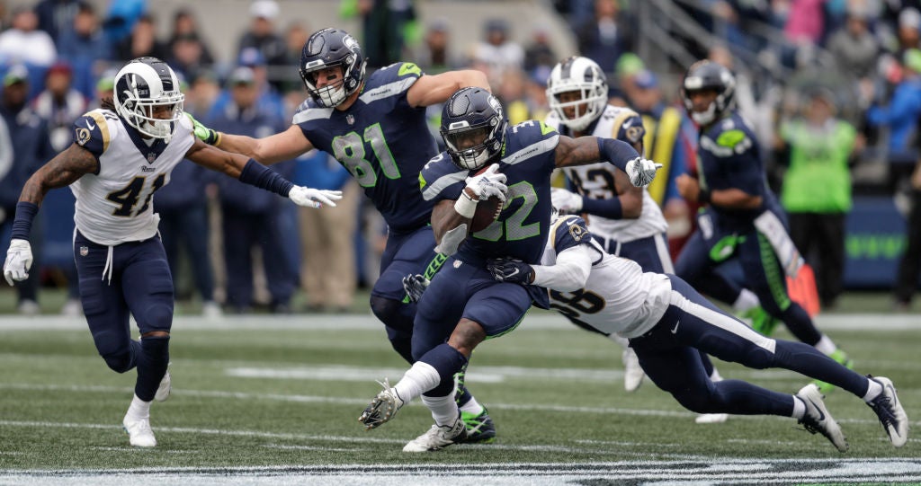 Seattle Seahawks' Chris Carson practices, likely a go for Monday's game  against the Philadelphia Eagles 