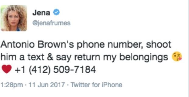 Jena Frumes & Antonio Brown's Split: She Tweets His Phone Number