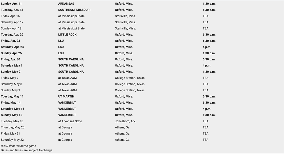 Ole Miss Baseball Releases 2021 Schedule