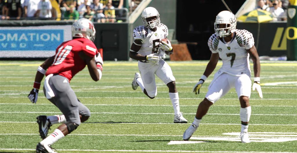 Oregon running back De'Anthony Thomas runs a drill at the NFL football  scouting combine in Indianapolis, Sunday, Feb. 23, 2014. (AP Photo/Nam Y.  Huh Stock Photo - Alamy