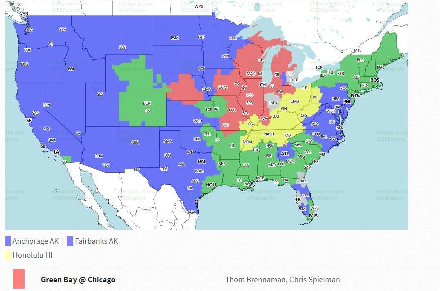Television coverage map released for Packers vs. Bears