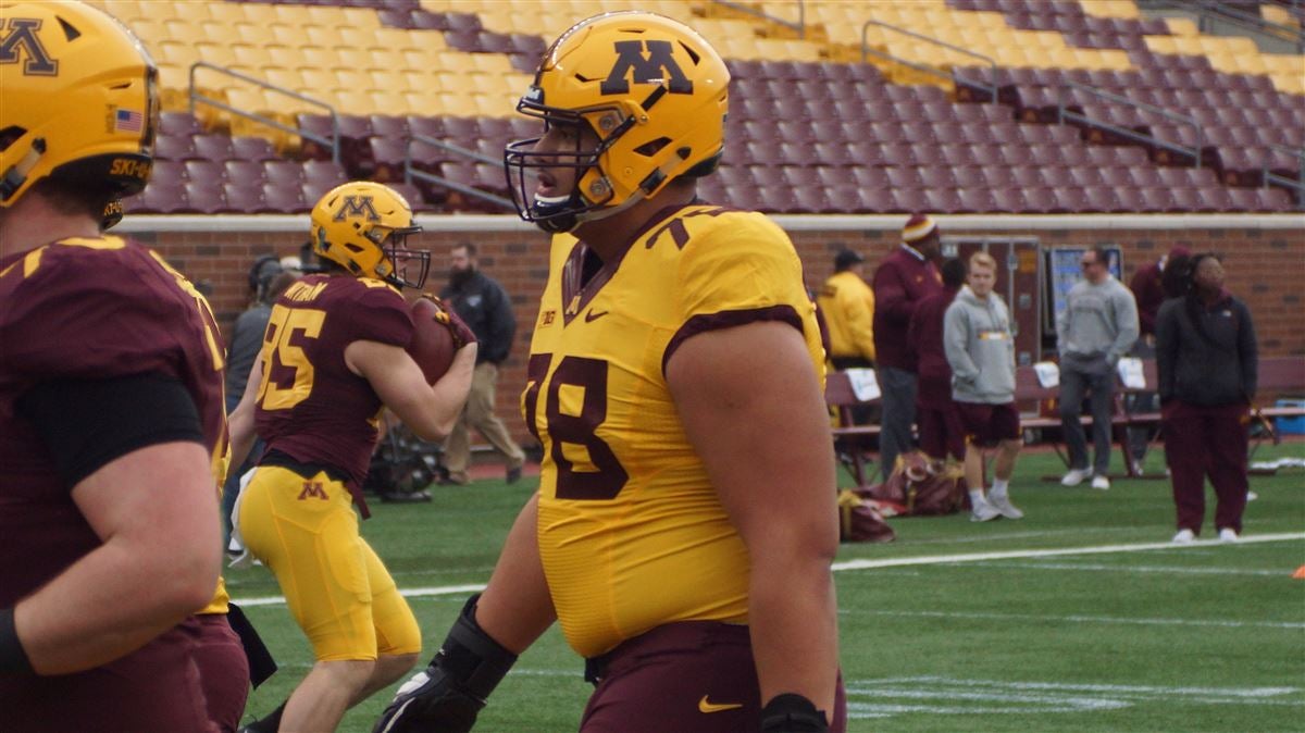 Minnesota offensive lineman Daniel Faalele (78) looks to make a block  during the first half of an NCAA college football game against Iowa,  Saturday, Nov. 13, 2021, in Iowa City, Iowa. (AP