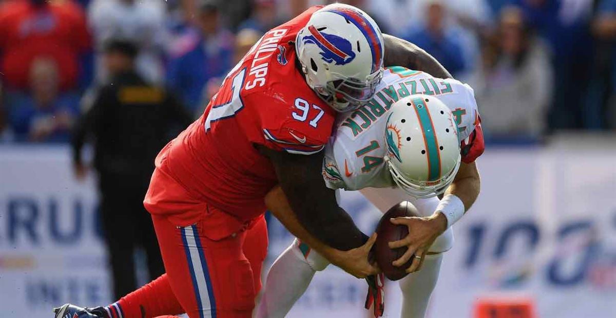 Buffalo Bills defensive tackle Jordan Phillips (97) plays against the Tennessee  Titans in the first half of an NFL football game Sunday, Oct. 6, 2019, in  Nashville, Tenn. (AP Photo/James Kenney Stock