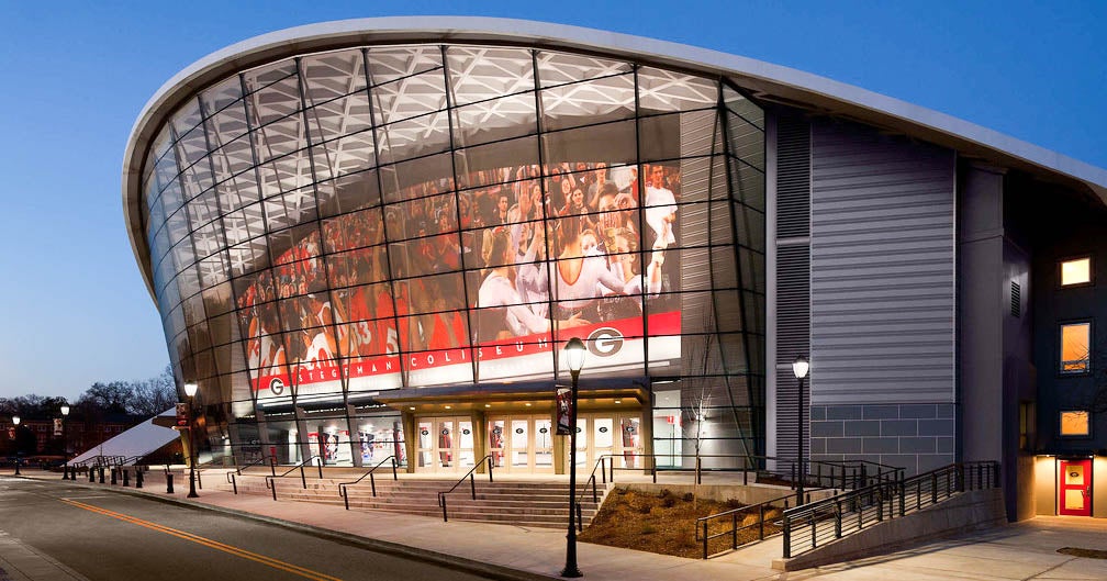 Look New Scoreboard Being Hoisted In Stegeman Coliseum look-new-scoreboard-being-hoisted-in-stegeman-coliseum