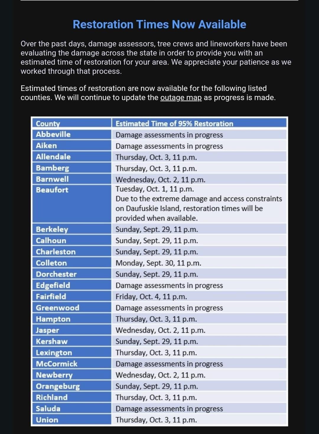 Dominion Restoration Times Now Available