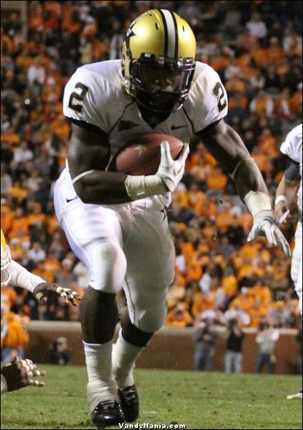 Vanderbilt running back Zac Stacy (21) making moves at Rice