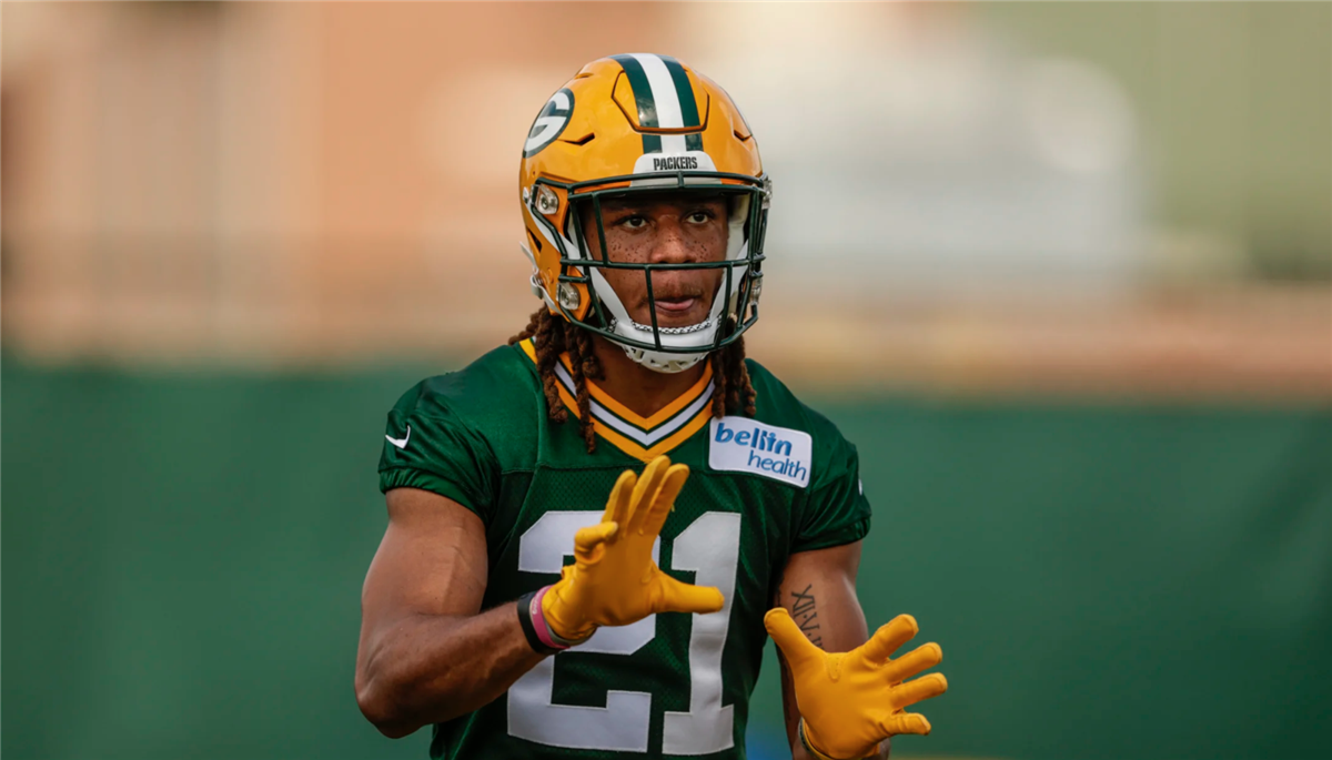 Green Bay Packers cornerback Eric Stokes (21) plays defense during