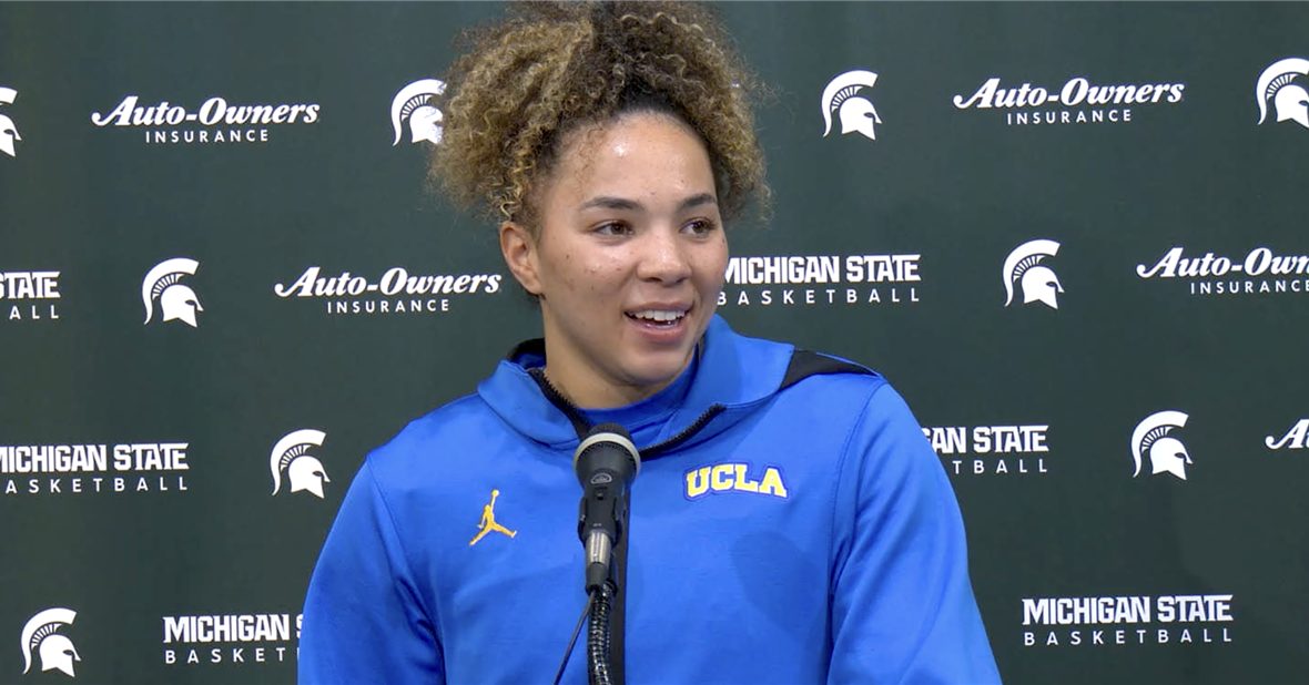 UCLA guard Kiki Rice talks after the Bruins' 86-63 win over No. 13 ...