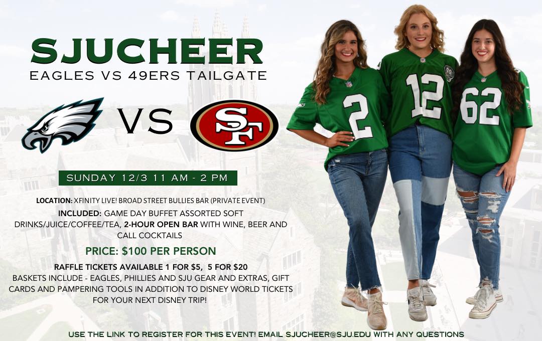 SJU Cheer invites you to Eagles tailgate 12/3 discount to 80