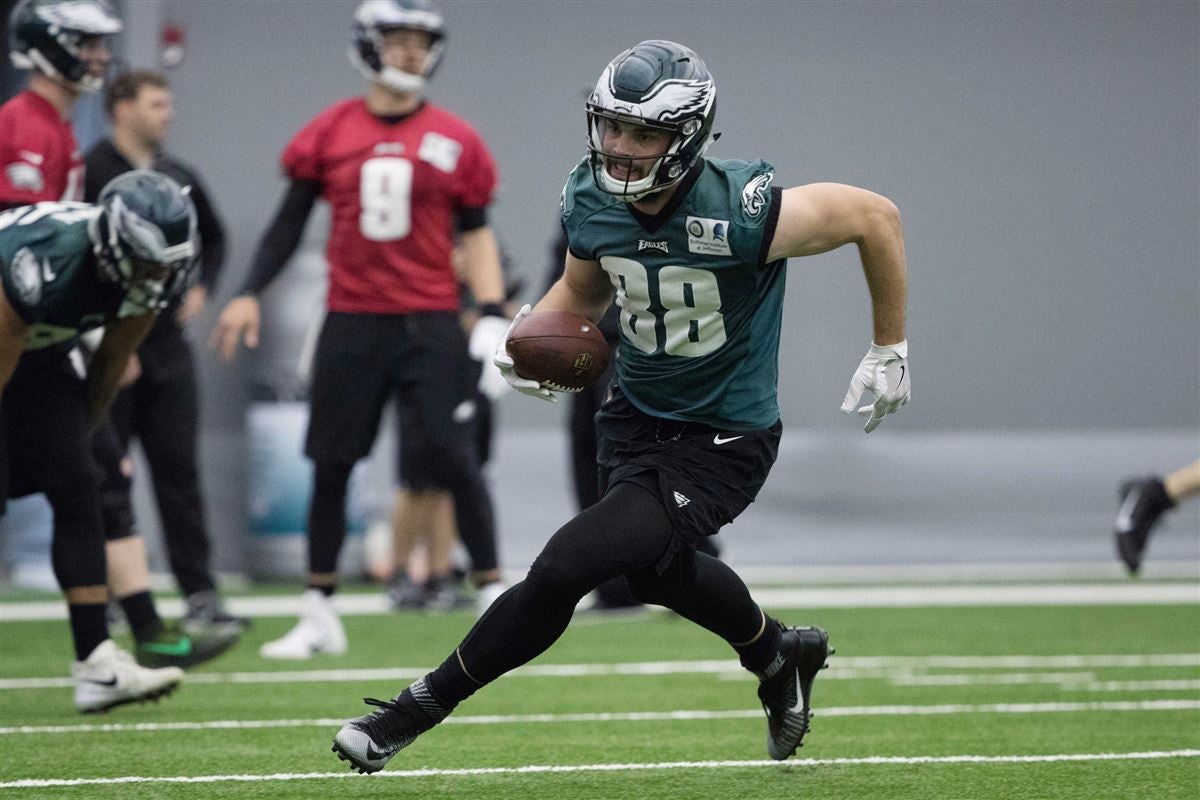 Philadelphia Eagles tight end Dallas Goedert (88) has his jersey ripped  during the second half of an NFL football game against the Los Angeles  Chargers on Sunday, Nov. 7, 2021, in Philadelphia. (