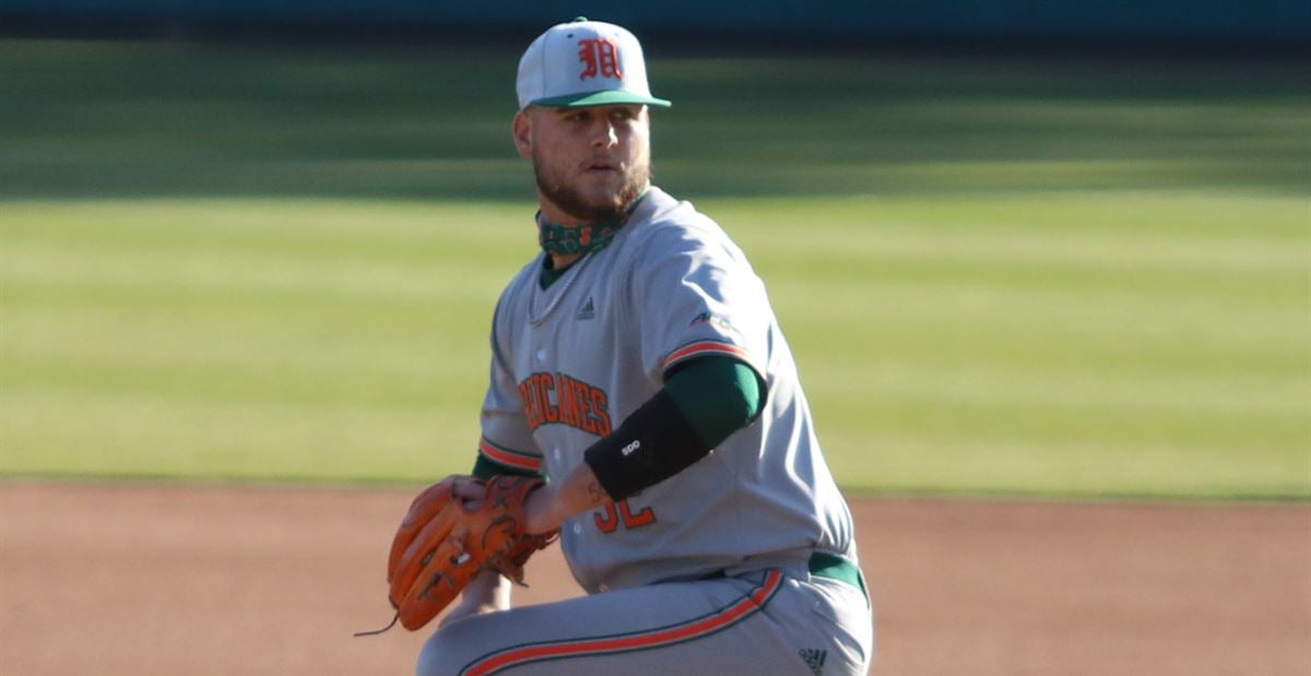 Miami Hurricanes pitcher Jake Garland, a Jupiter grad, does it all