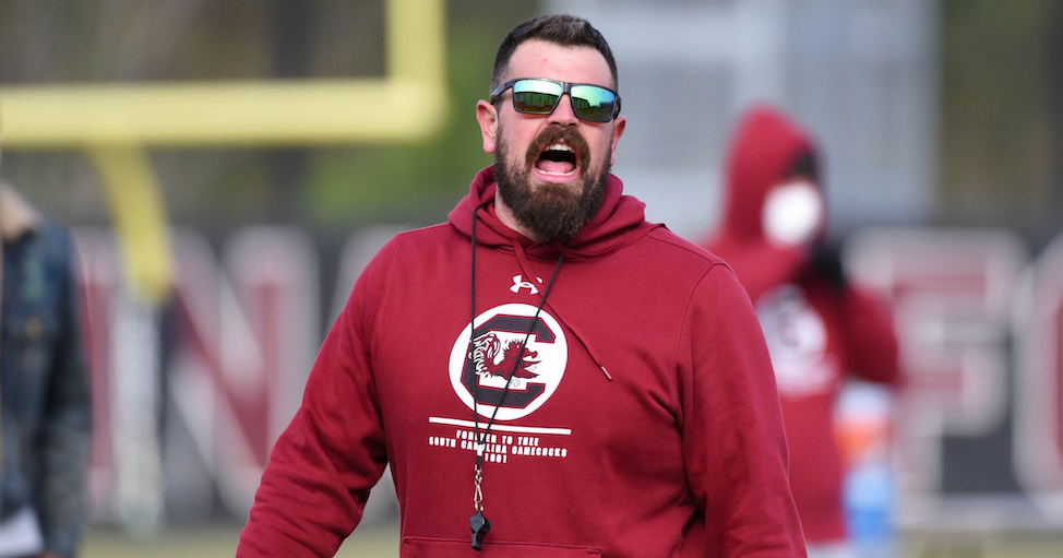Gamecocks strength coach Luke Day turned on the microphone during practice