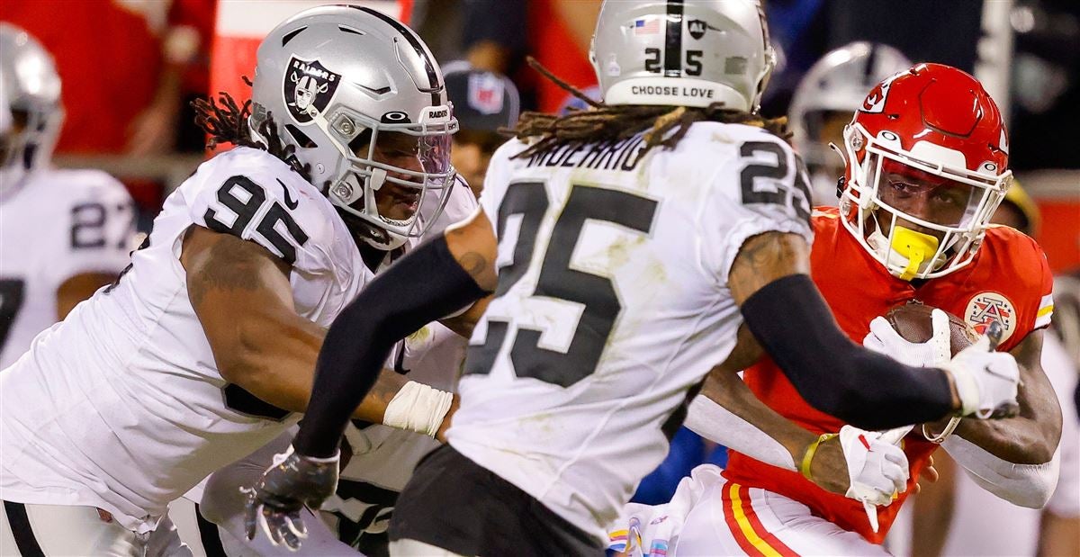 Las Vegas Raiders defensive tackle Kendal Vickers (95) stands on