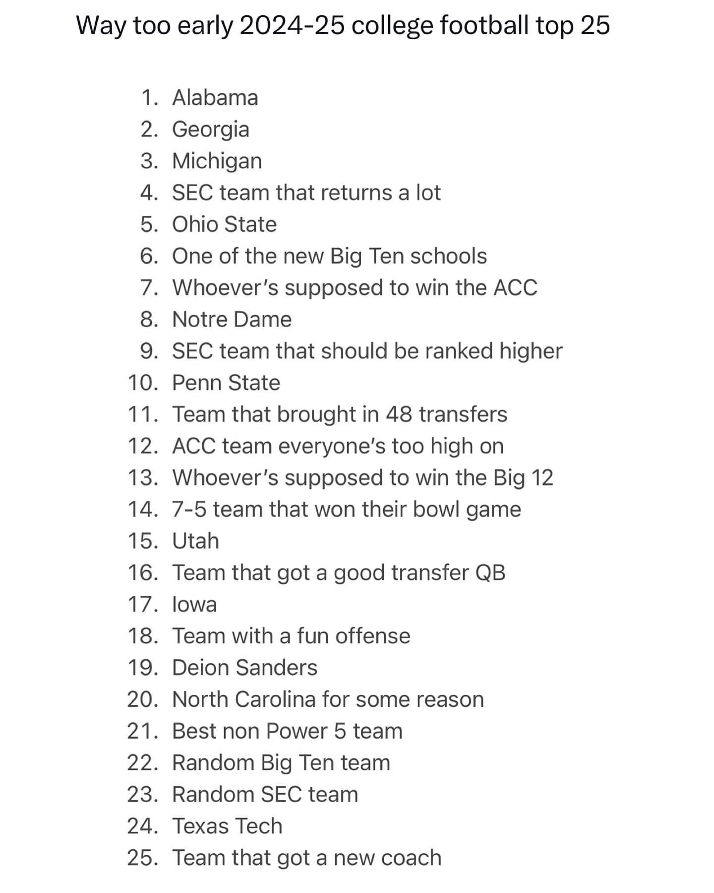 Way too early top 25