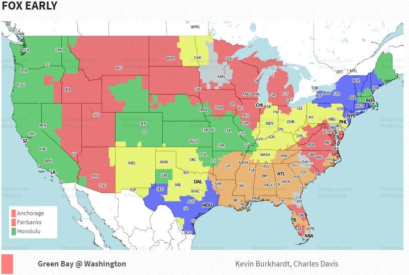 TV coverage map released for Packers vs. Redskins