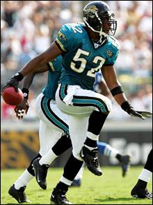 27 July 2008: Jacksonville Jaguars linebacker Daryl Smith #52