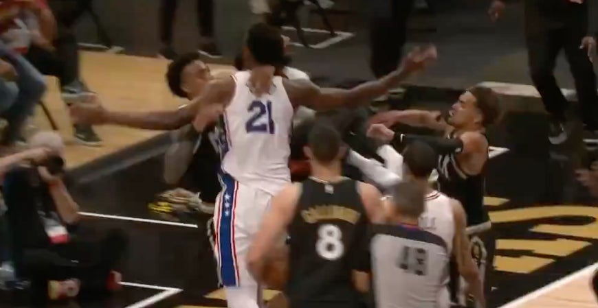 WATCH: Fight breaks out between Embiid, Collins
